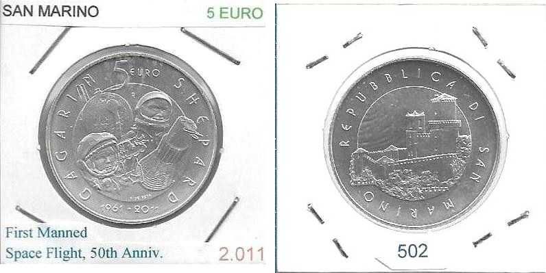 San Marino - - 5 Euros - 2011 - -- Homem no Espaço - -- Moeda de Prata