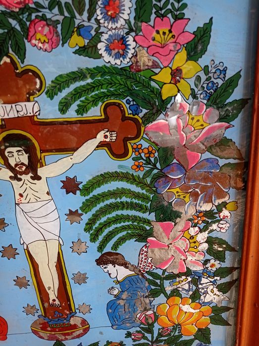 Antyk HUCULSKA ikona malowana na szkle