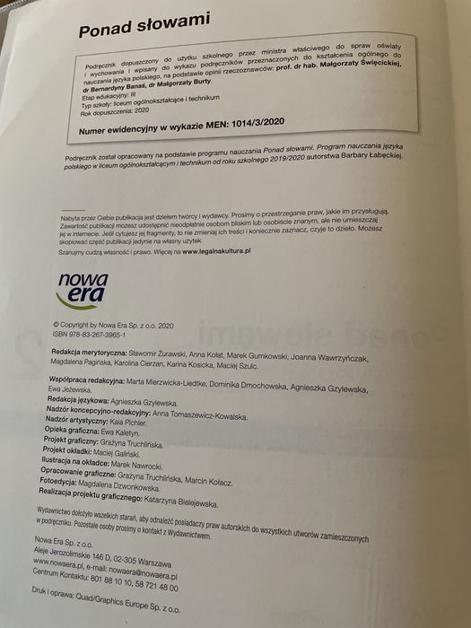 Podręcznik Język polski Nowa Era Ponad słowami 2 część 1