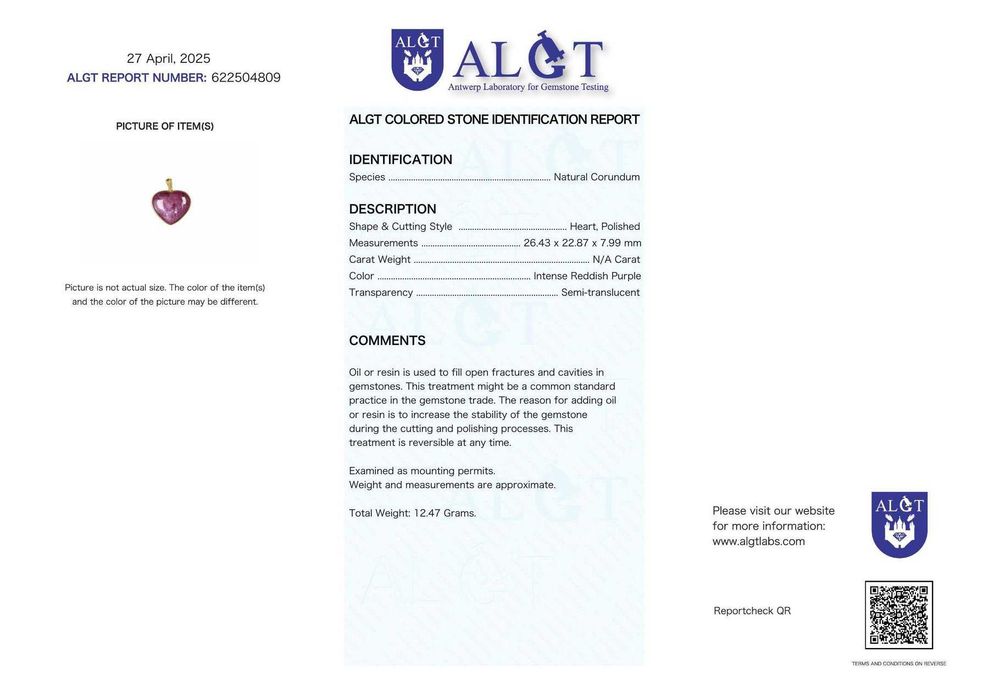 Certificado ALGT - Colar grande e exclusivo com rubi natural 12.47 g