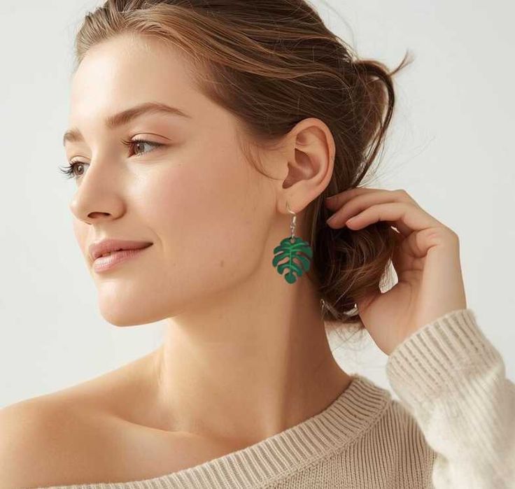 Kolczyki ze sklejki - monstera, rękodzieło