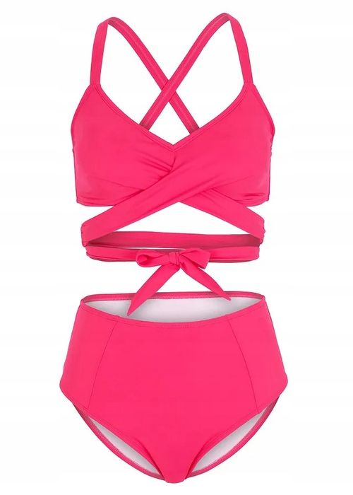 B.P.C bikini bustier wiązane różowe z figami 42.