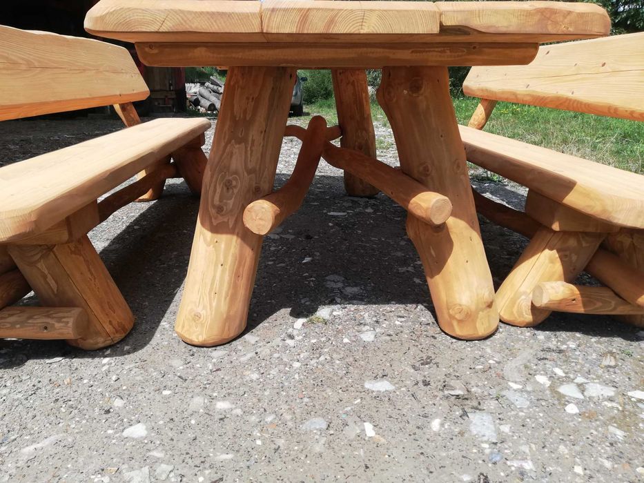 Meble ogrodowe, drewniane, biesiadne, z bala