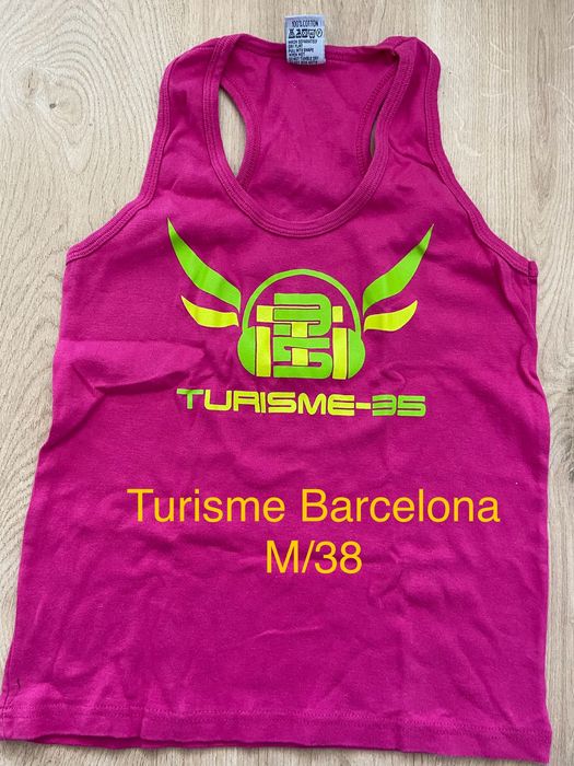 Turisme Barcelona M 38 różowa bawełna  damska bluzka bez rękawów lato