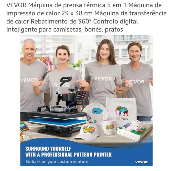 Máquina de prensa térmica 5 em 1 para fazer t-shirts, canecas, bonés, etc