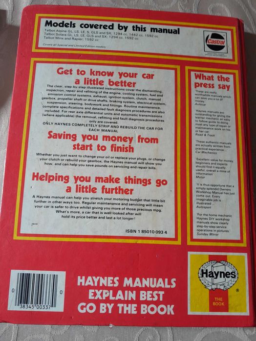 Manual  Haynes para Talbot / chrysler,  Alpine e Solara, minx e Rapier