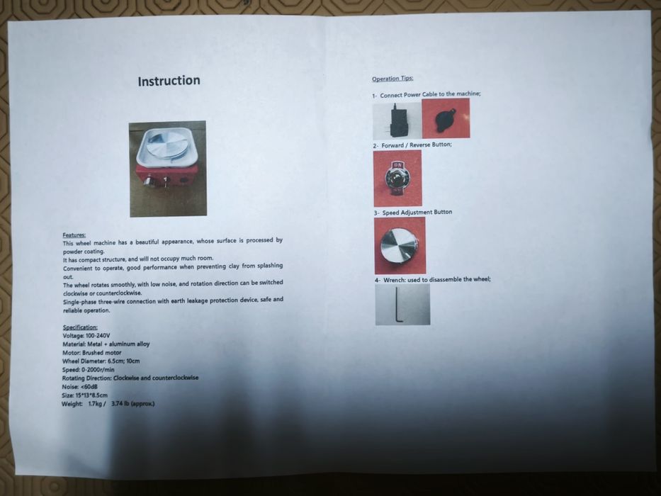 Mini roda de oleiro com variador velocidade