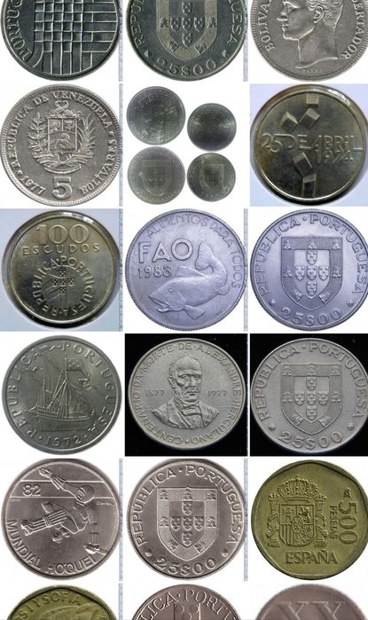 Muitas moedas antigas muitas em prata