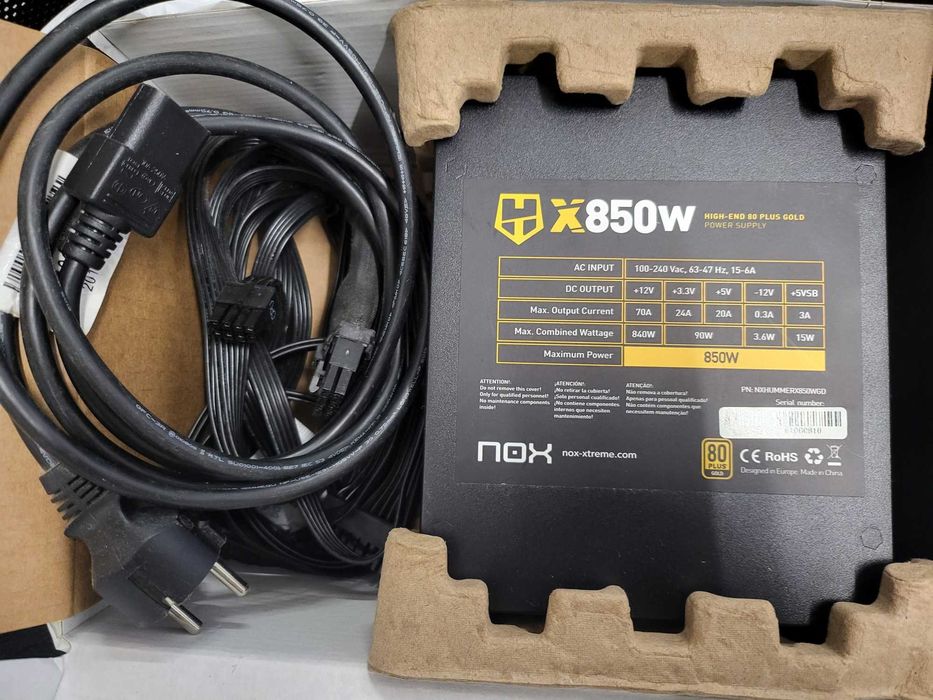 Fonte de Alimentação ATX Nox Hummer X 850W 80 Plus Gold Full Modular