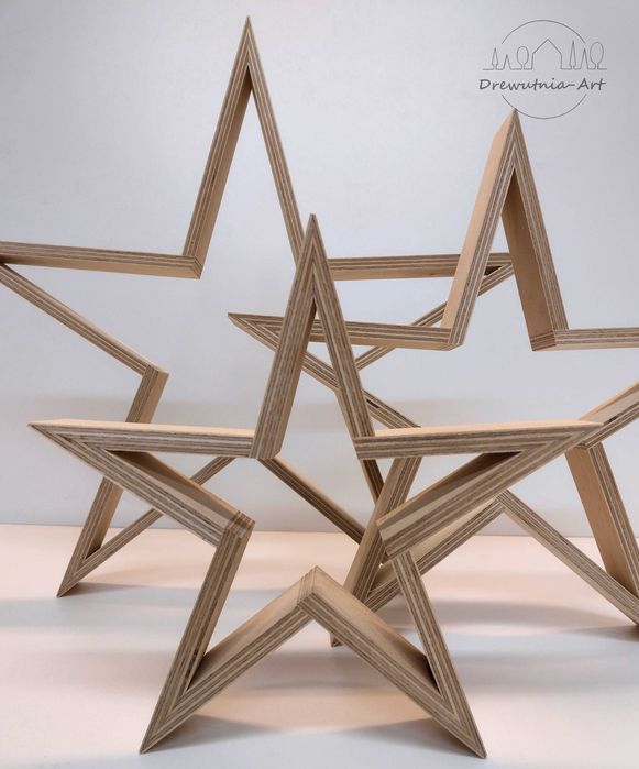 Gwiazda Drewniana Baza Do Ozdabiania Kpl. 3 szt. 41cm BOŻE NARODZENIE
