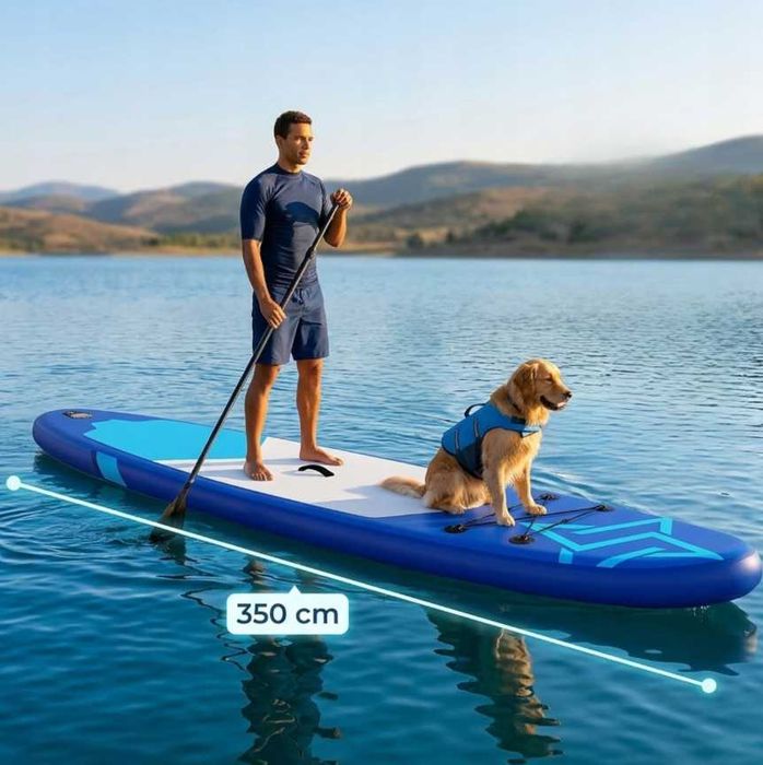 Deska Sup do Pływania 350cm Pompowana | XXL Długa 1 - 2 osobowa | 200 kg Stabilna 3 Pletwy | Treningowa | Zestaw Akcesoriów | NOWA Fv23%