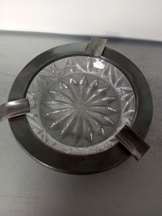 Popielniczka PRL – szkło i metal, vintage, oryginał z epoki