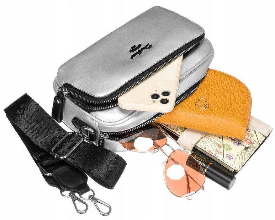 Torebka, Listonoszka damska na szerokim pasku - David Jones, portfel