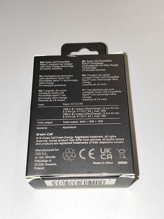 Ładowarka Samochodowa GreenCell PowerRide Nano 36W Nowa