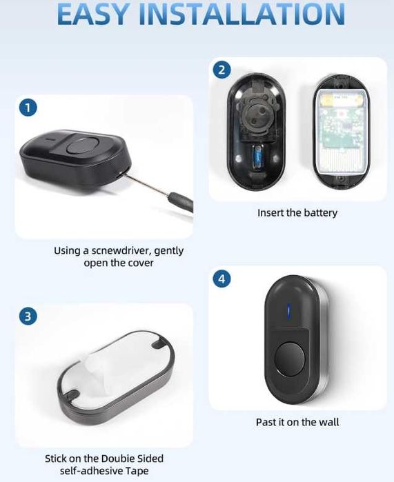 Campainha sem fios com sensor de porta, campainha de boas-vindas