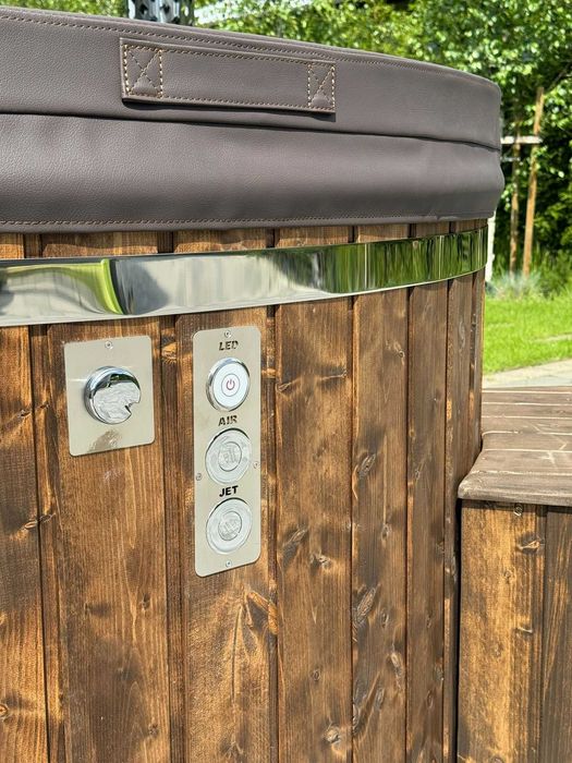 Balia ogrodowa jacuzzi bania hydromasaż Piec na. drewno LED masaż