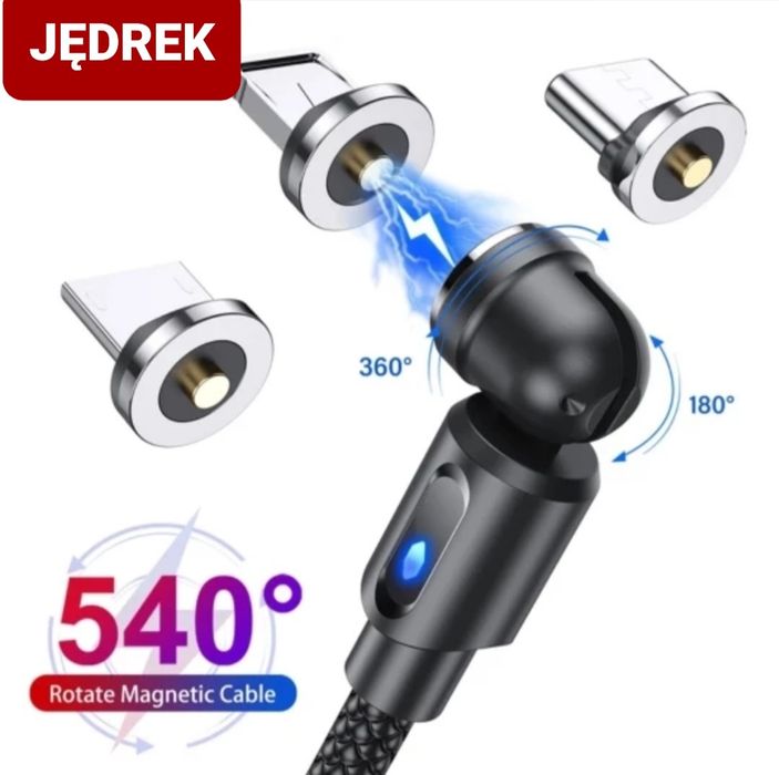 Kabel Magnetyczny Obrotowy Szybkie Ładowanie 2M USB C,Micro usb,IPhone