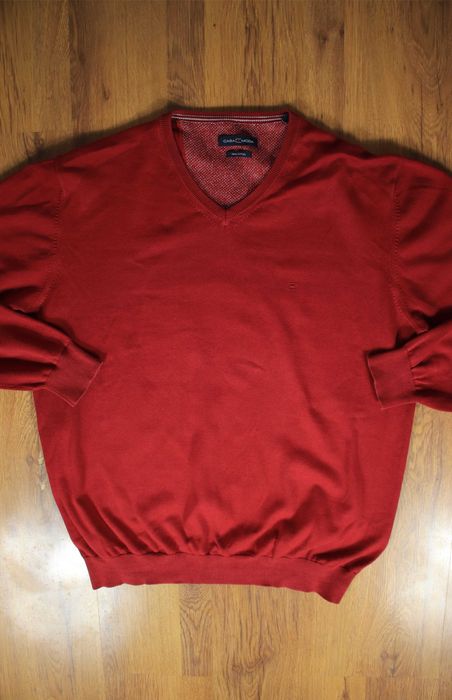 Sweter Casa Moda r. XL czerwony męski bawełniany dekolt v