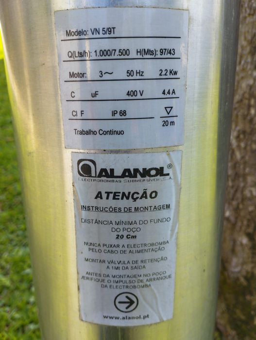 Bomba submergível ALANOL 5/9T trifásica com 3cv - PREÇO JÁ REDUZIDO