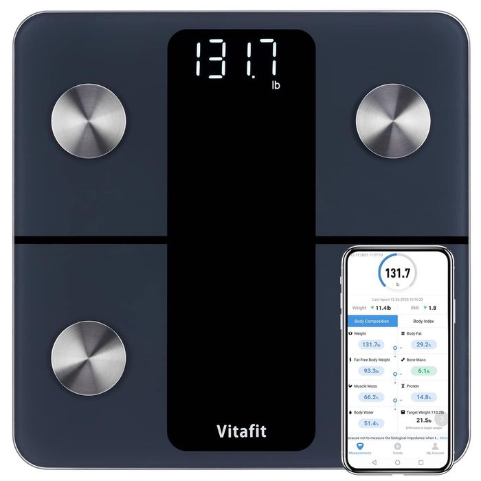 Vitafit Cyfrowa Waga Tłuszczu, Inteligentna Aplikacja, 180 kg, Czarna