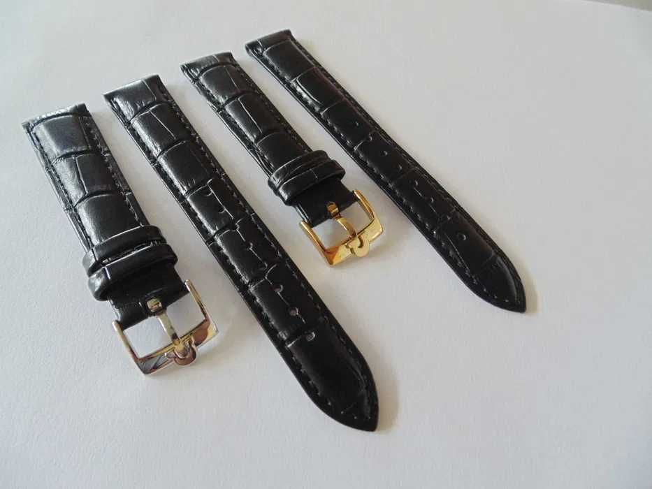 Pasek skórzany 18mm czarny do zegarka Omega klamra z logo