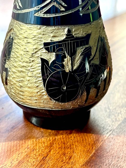 Czarny ceramiczny wazonik grecki vintage lata 90