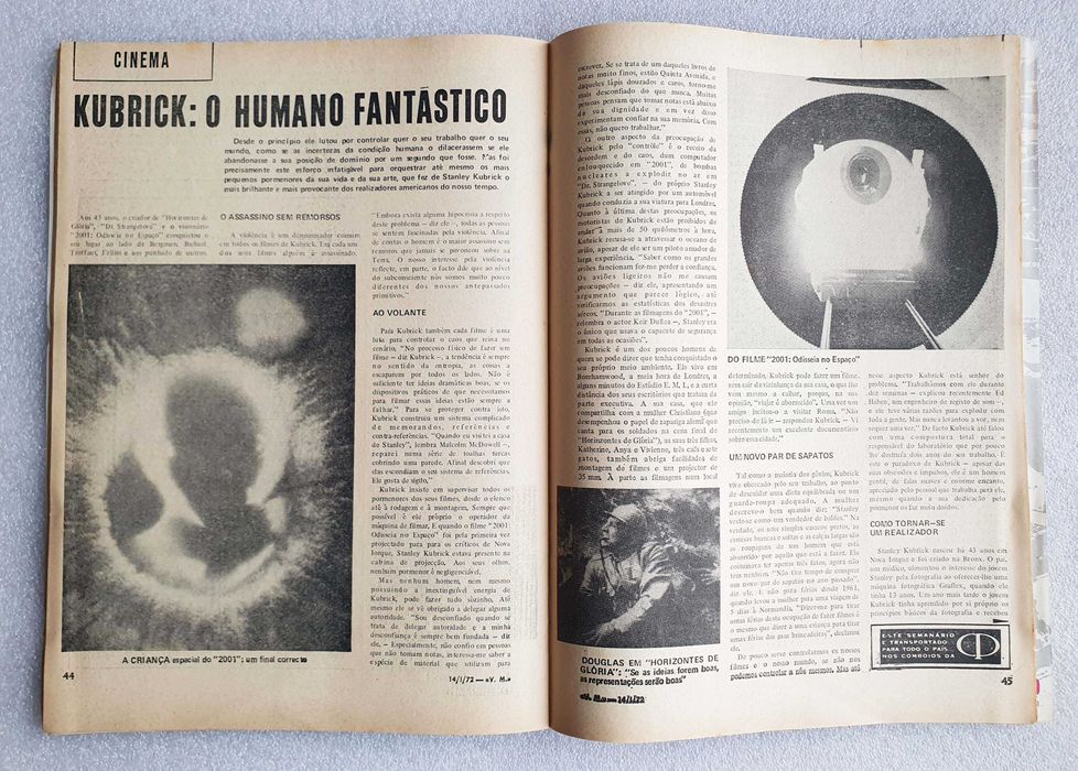Antiga Revista Vida Mundial ~ "O UNIVERSO de STANLEY KUBRICK" ~ 1972