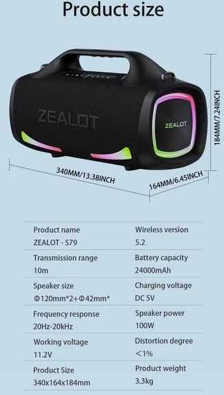 ZEALOT S79 głośnik Bluetooth 100W - 24000mAh - Nowy