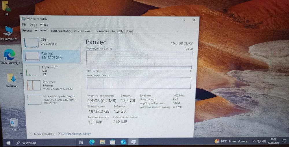 SUPER Komputer do gier HP i3 4x3,6GHz 480GB SSD 16GB RAM 1050Ti 4GB