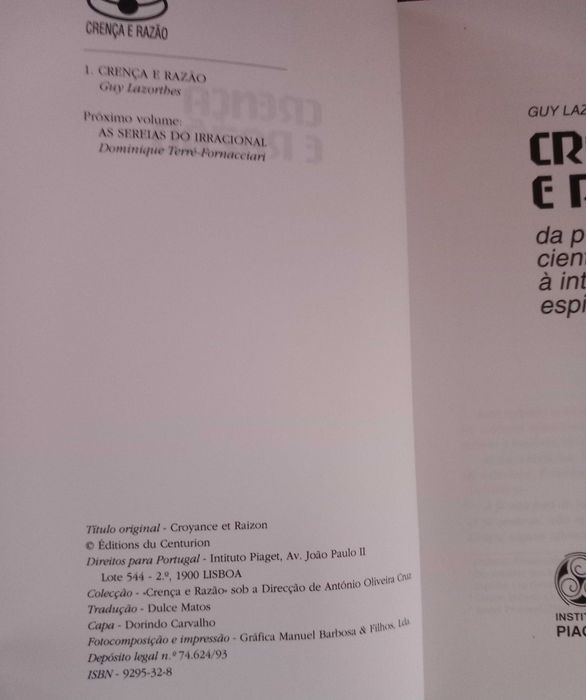 Livro - Crença e Razão de Guy Lazorthes