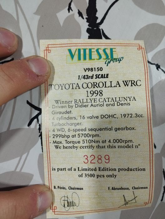 Miniaturas de rally Toyota Corolla WRC 1/43 VITESSE