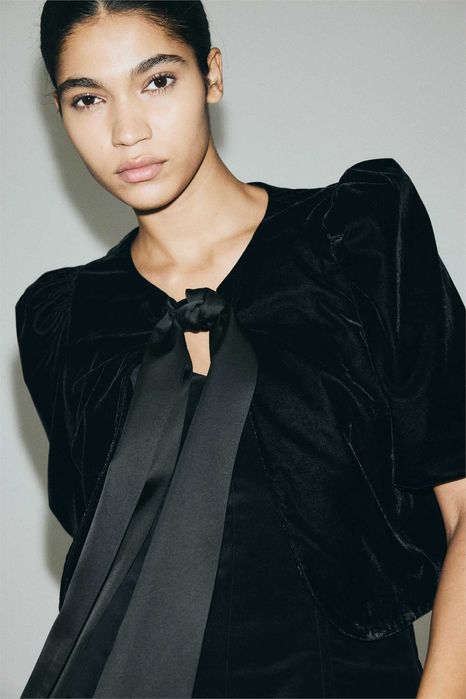 Bluzka S bolerko żakiet nowa kolekcja czarny wiązany welurowy PROMOCJA