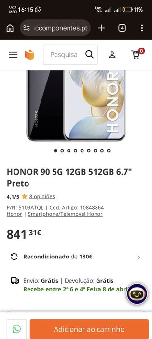 Honor 90 5g  12 RAM 512 memória