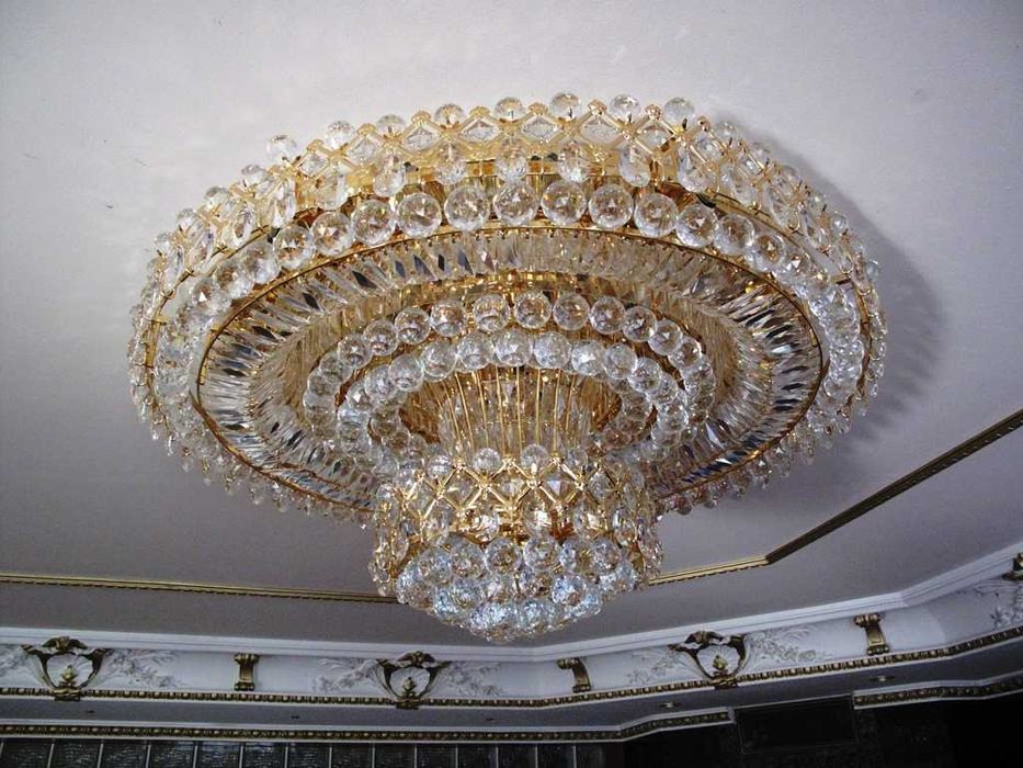 Żyrandol, kryształy, złoty, typ plafon szer. 100cm jest zestaw OKAZJA