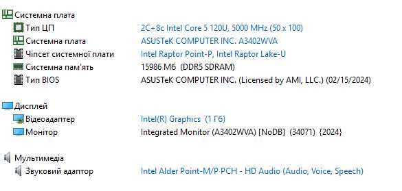 Моноблок ASUS 23.8" IPS/ Intel Core 5 120U/ 16 ГБ /SSD 512 ГБ /Iris Xe