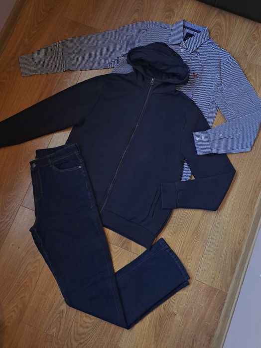 Набор/синие джинсыи рубашка в клетку синяя флисовая кофта на молниидля