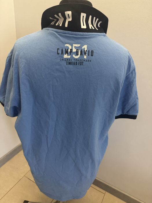 Camp David niebieska koszulka polo XL męska, 100% bawełna extra stan, napisy