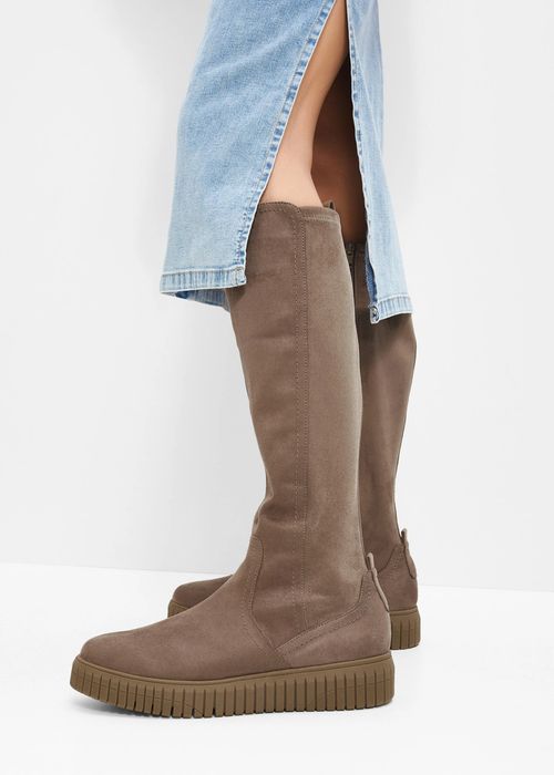 JANA kozaki beżowe na grubej podeszwie elastyczna cholewka 41