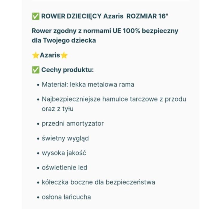 Rower czarny firmy AZARIS 16 calowy