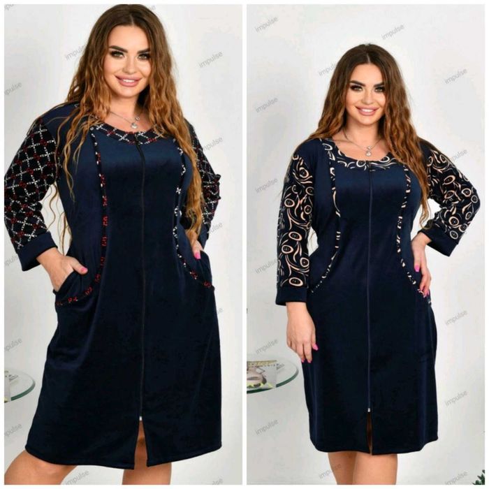 Женский велюровый халат на змейке Турция / женский халат батал 3XL-6XL