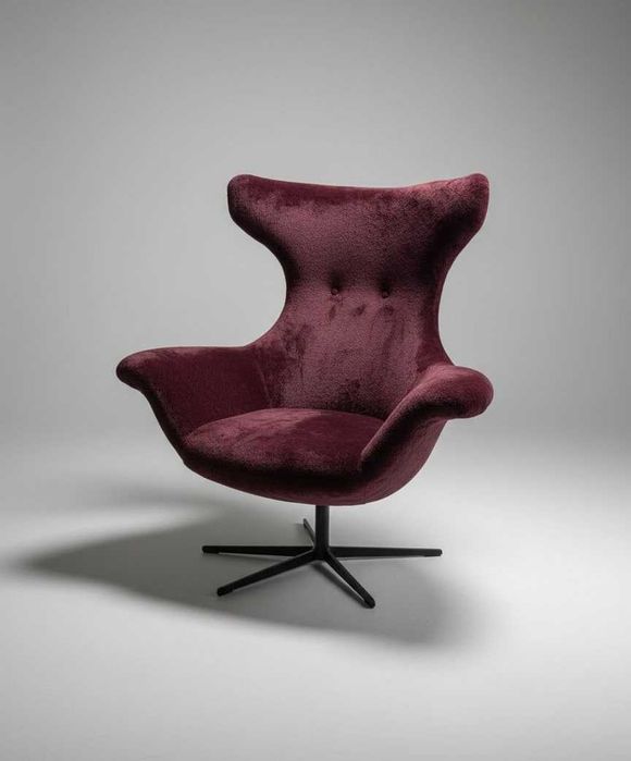 Nowoczesny fotel lounge  z funkcją Tilt przytulne futerko bordo