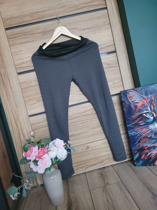 Legginsy ciążowe S / M jak kratka szare 36 38 getry spodnie