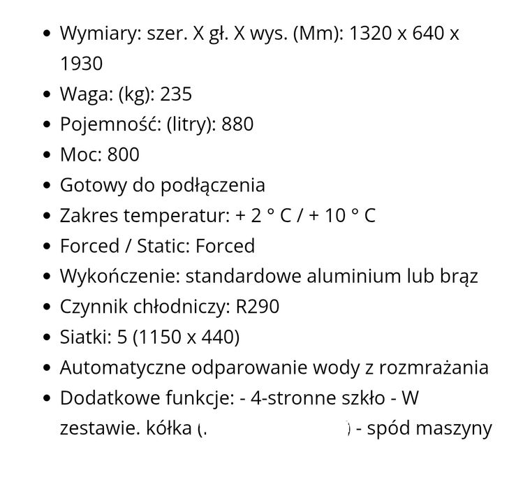 Witryna cukiernicza Tekna - 880 litrów