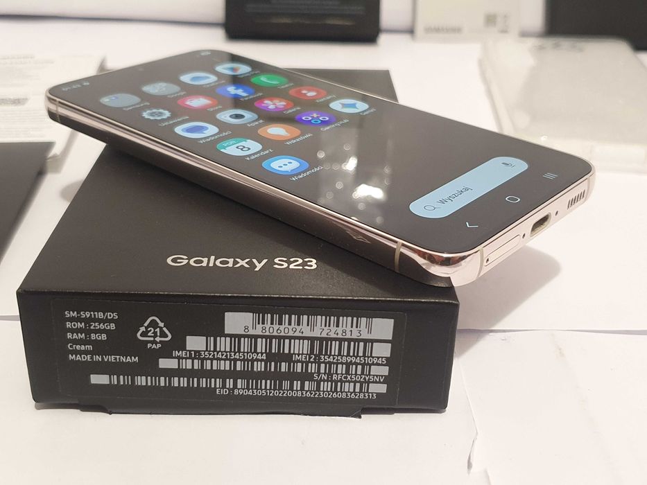 SAMSUNG S23 -5G Dual Sim smartfon 8/256GB Snapdragon kolor Biala perła Jak nowy Idealny Stan Najnowszy Android 16 One UI-8,5 model SM-S911B/DS
