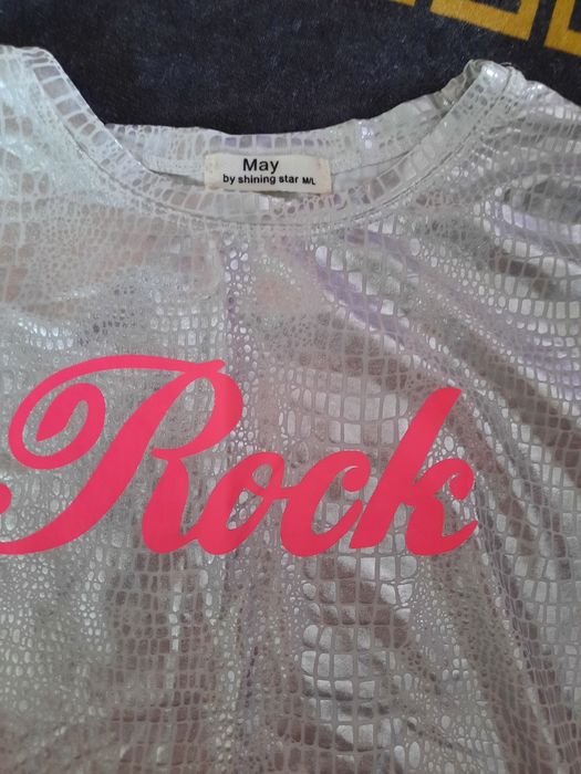 T shirt damski s/m srebrny logo neon