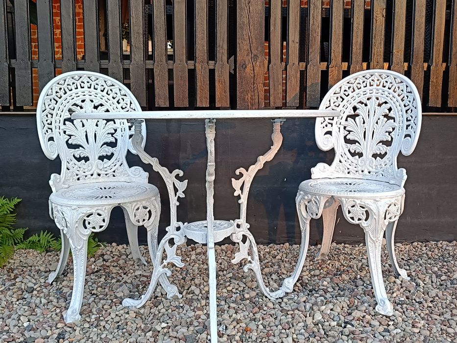 Krzesła ogrodowe ażurowe zeliwno aluminiowe białe 2 szt