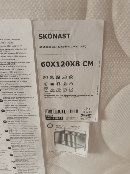 Materac do łóżeczka 60/120/8 Ikea