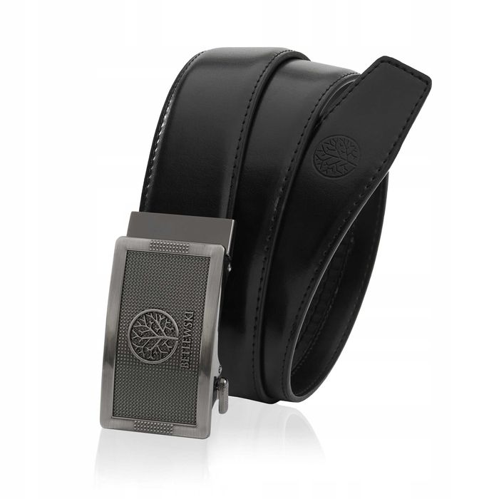 BETLEWSKI Elegancki Pasek Męski Do Spodni Skóra Naturalna Czarny 115