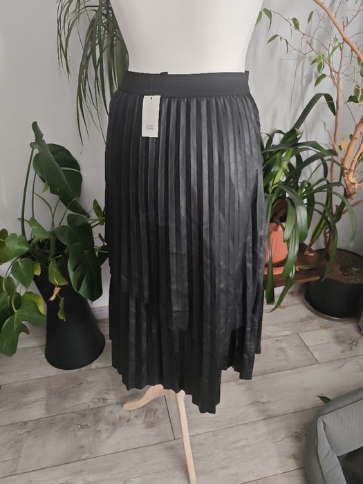 Spódnica Rivier island skórzana plisowana długa retro vintage czarna a