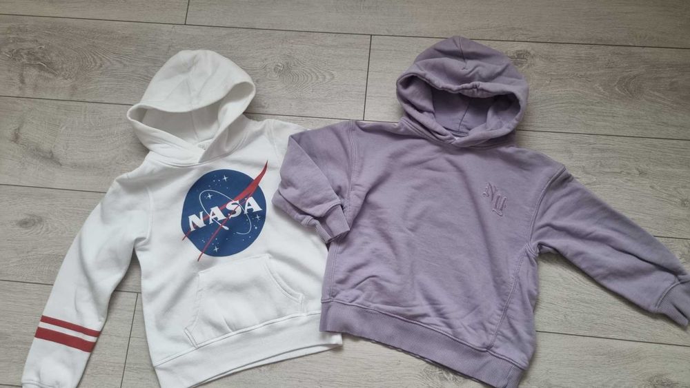 2pak Bluz Biała Bluza Nasa H&M 128 Fioletowa Zara Kangurka